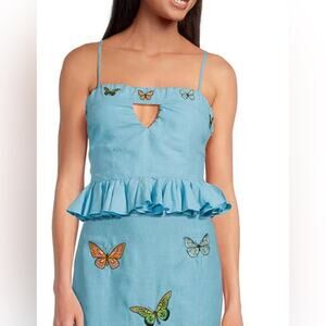 Fanm Mon Marion Front Keyhole Embroidered Strapless Peplum Top Size L